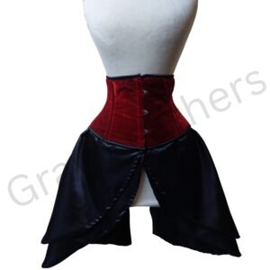Red Velvet Underbust Corset with Black Satin Bustle Skirt