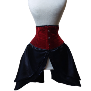 Red Velvet Underbust Corset with Black Satin Bustle Skirt