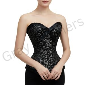 Gothic Black Brocade Corset Top - Strapless Lace Up Bustier