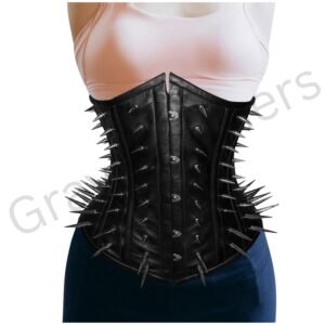Black Spiked Leather Underbust Corset | Gothic Punk Waist Cincher