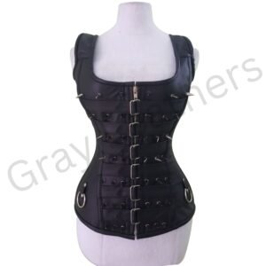 Gothic Black Leather-Look Spiked Corset Vest | Punk Rock Top