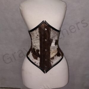 Authentic Cowhide Underbust Corset - Brown & White Western Cincher